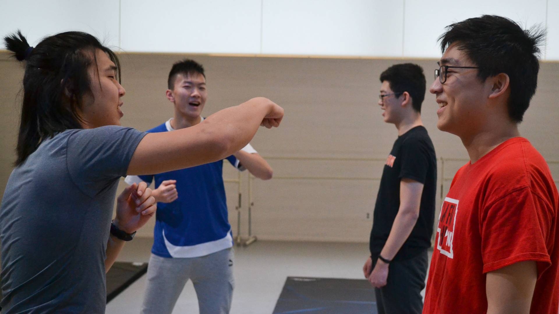 Students practicing unarmed stage combat during wintersession