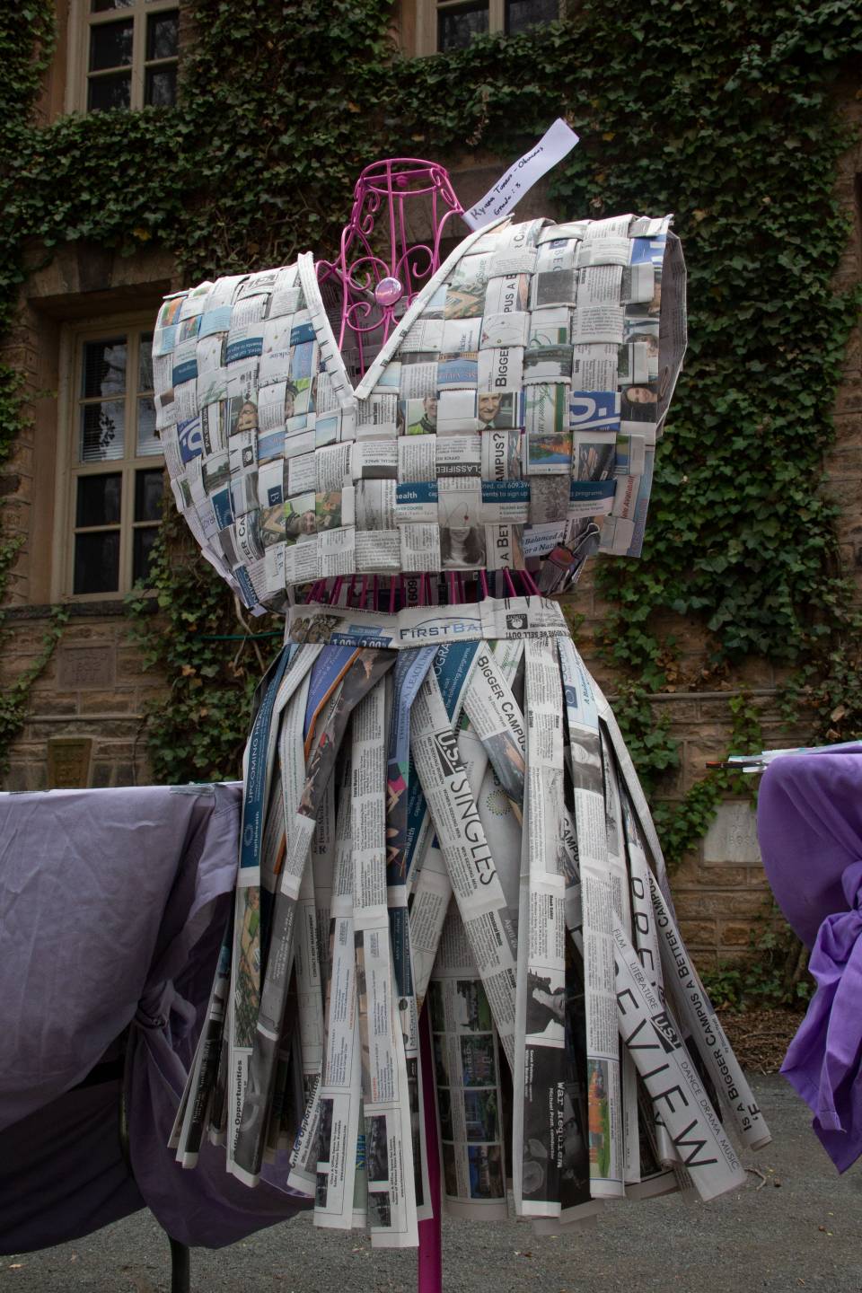 Dress made from weaving old newspapers