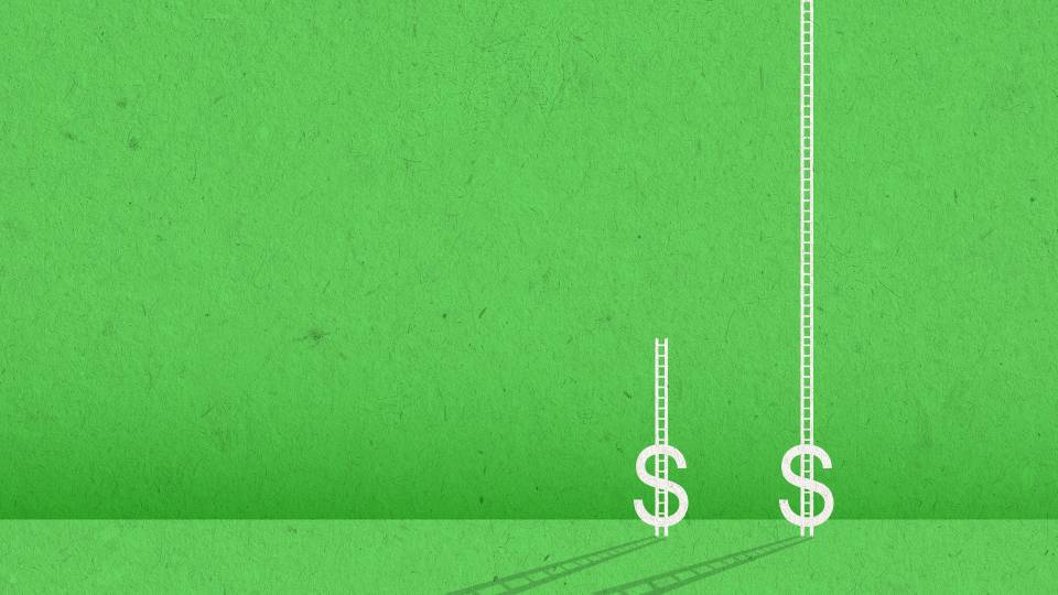 2 dollar signs on a green background with unequal ladders