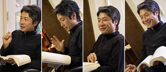 four images of Lee reading