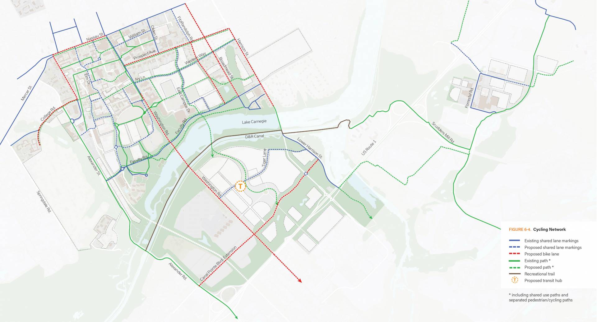 Map of potential cycling network from campus plan