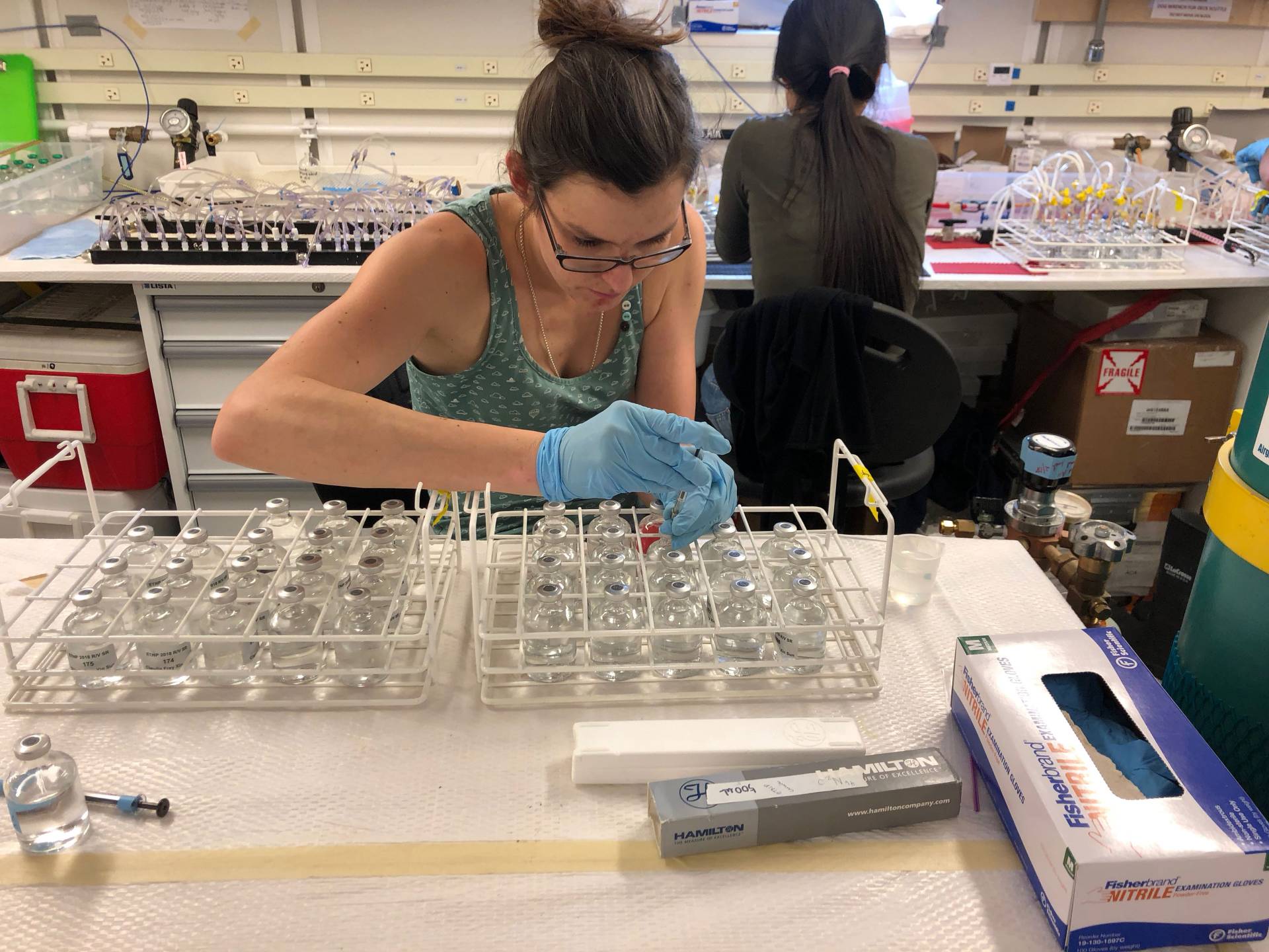Claudia Frey working in lab