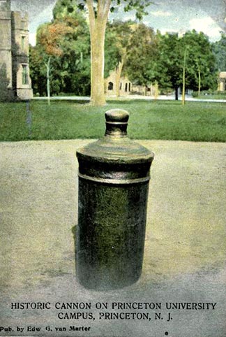 July 4 historic postcard of cannon on Cannon Green