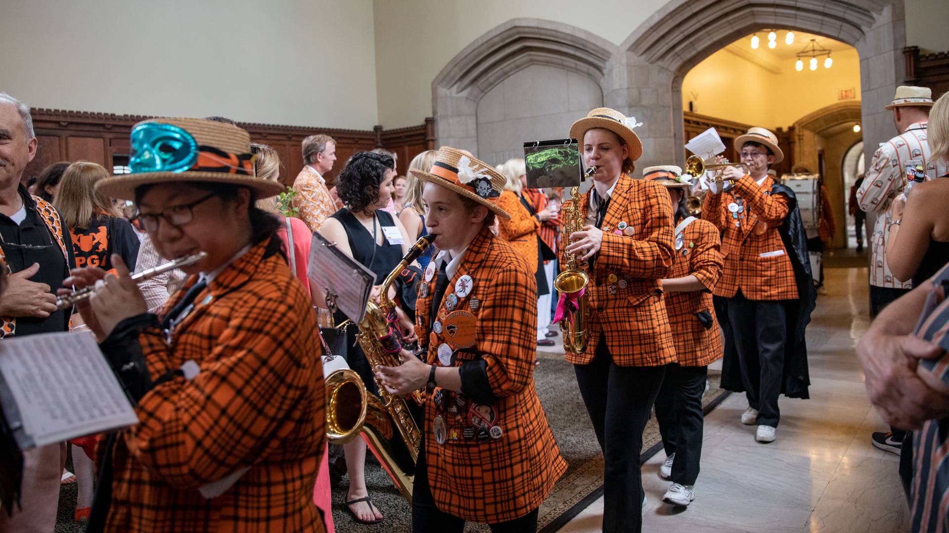 Princeton University Band marching through reunions reception