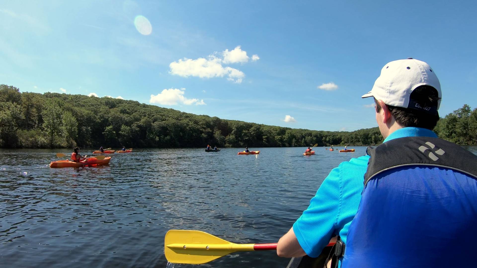 Students canoeing and kayaking on lake in Harriman State Park