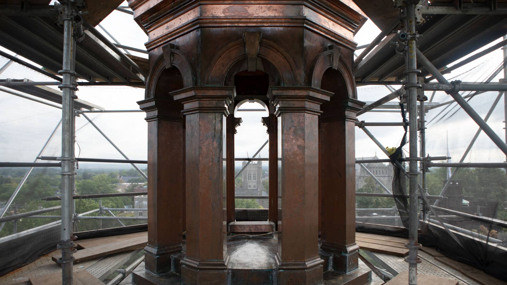 New copper on columns on Nassau Hall cupola
