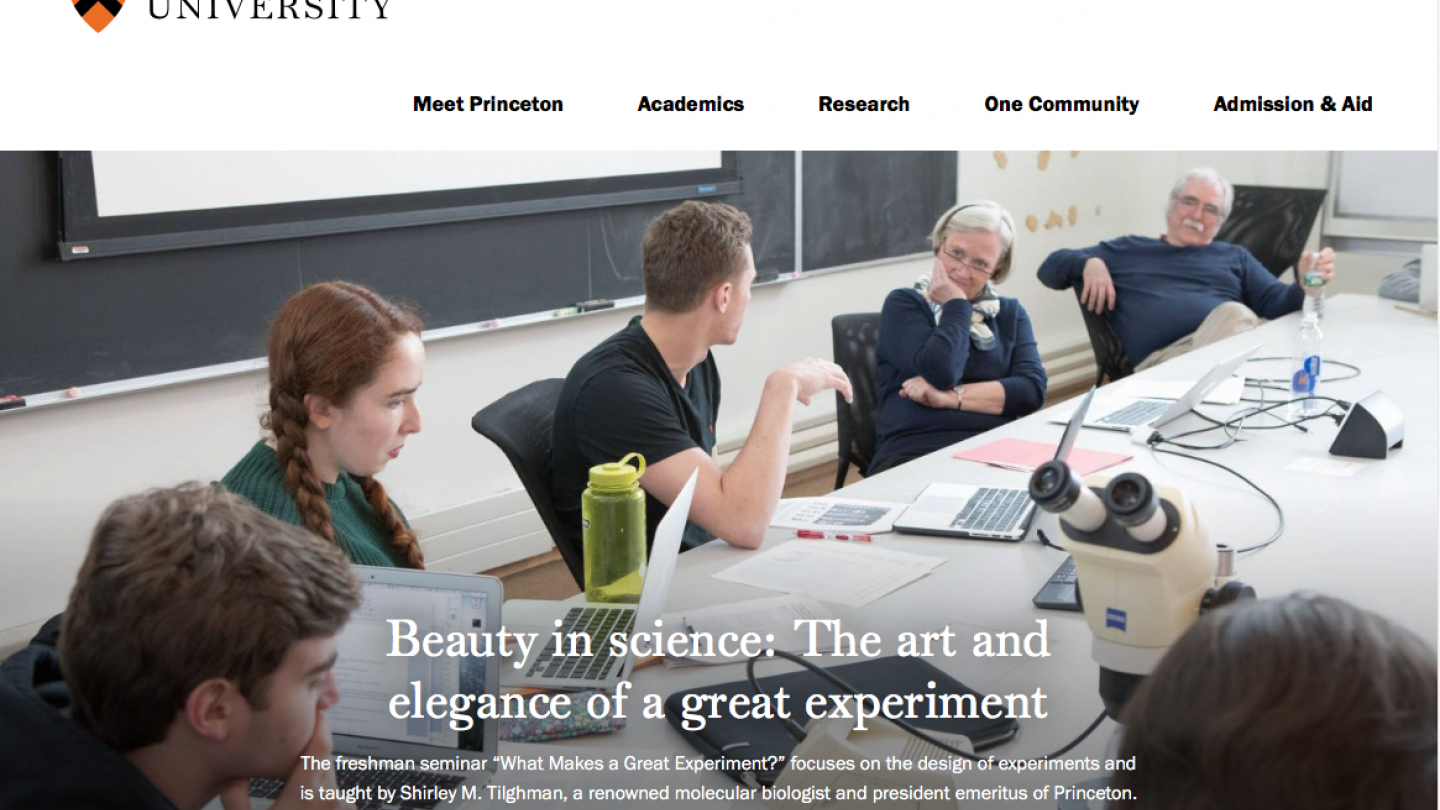 Screen shot of the top of the homepage on the new Princeton.edu design.