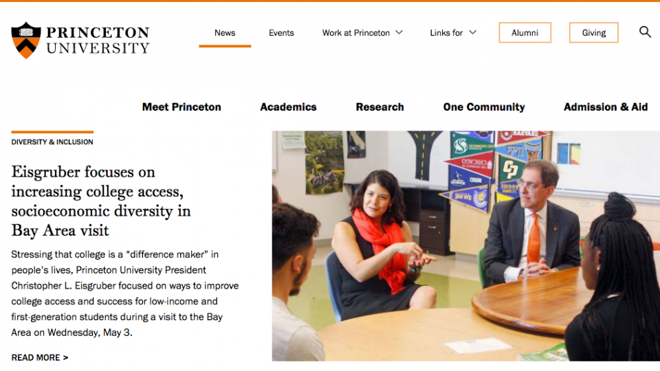 A screen shot of the new Princeton website redesign
