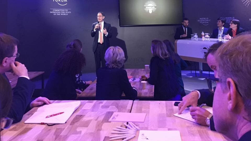 President Eisgruber leads panel at Davos 2018