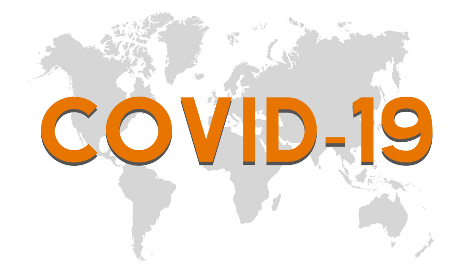 Words "COVID-19" and map of world