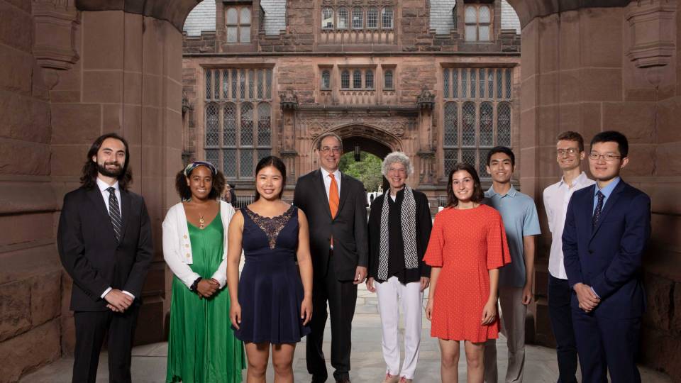 President Eisgruber, Dean of the College Jill Dolan, and student award winners