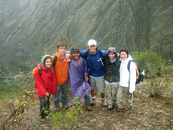 Students standing on a Peruvian mountain