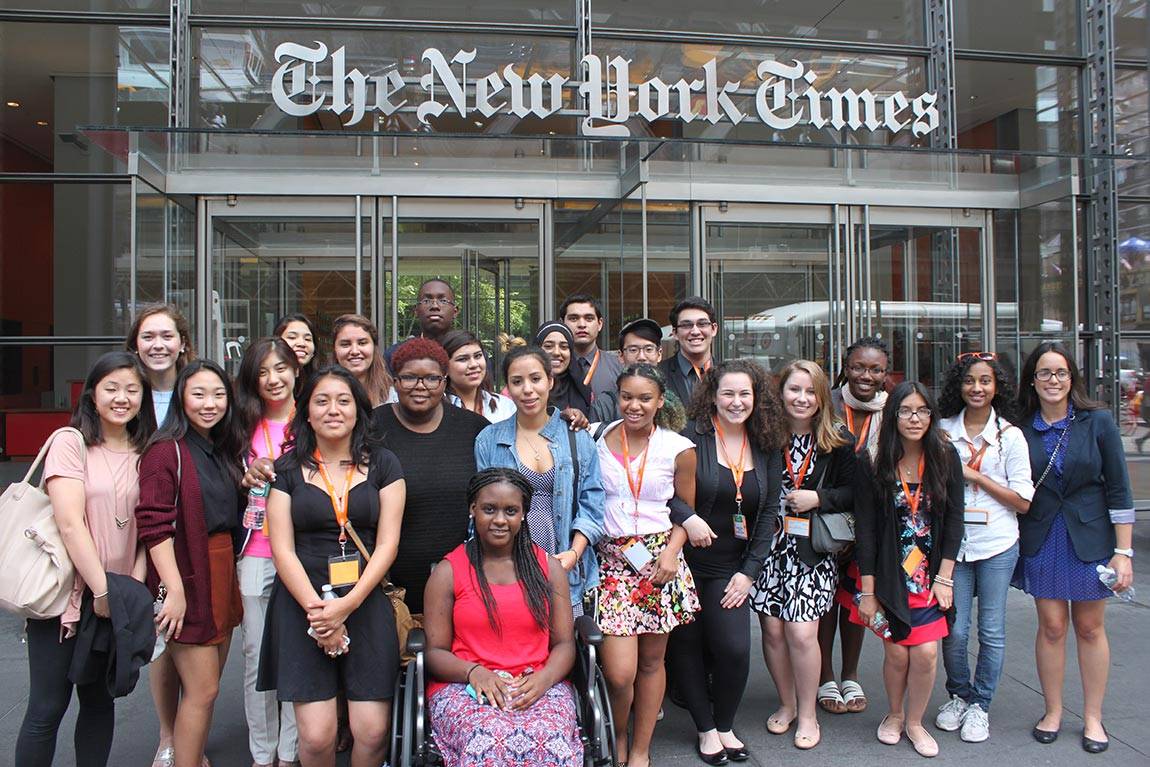 Summer Journalism Program in front of New York Times building