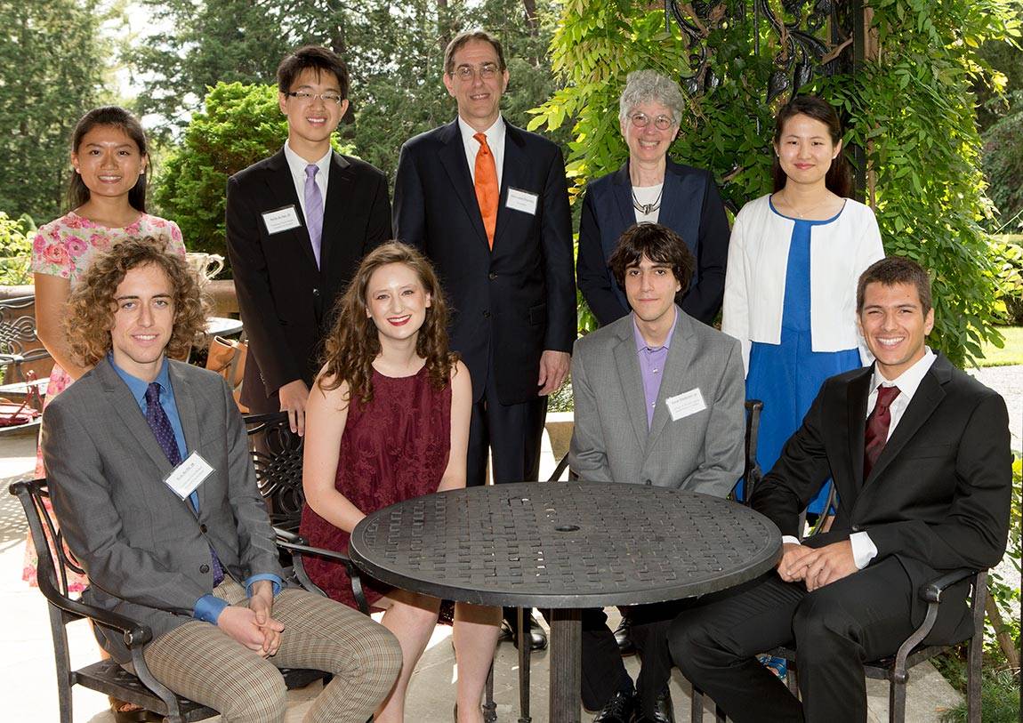 Opening Exercises student award winners with President Eisgruber and Dean of the College Jill Dolan