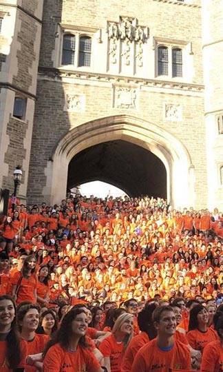 Social Media semester recap students on Blair Arch steps
