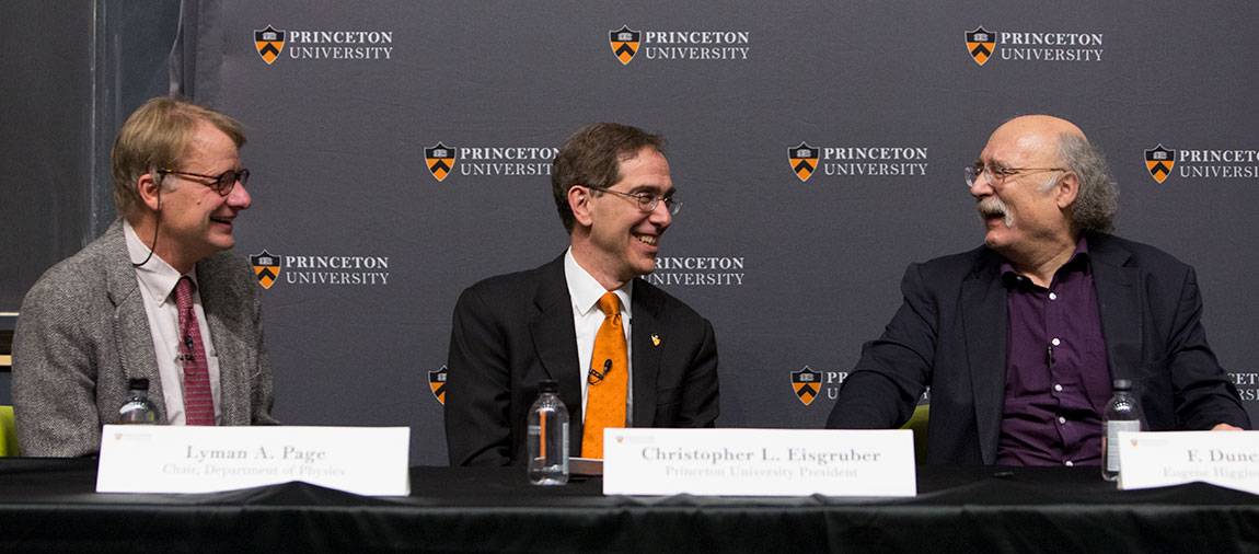 F. Duncan Haldane press conference with Lymon Page, President Eisgruber