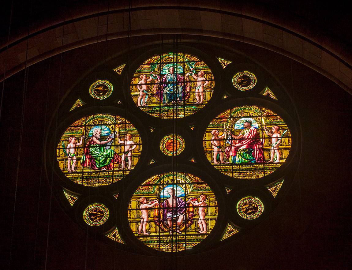 Richardson Auditorium in Alexander Hall stained glass window