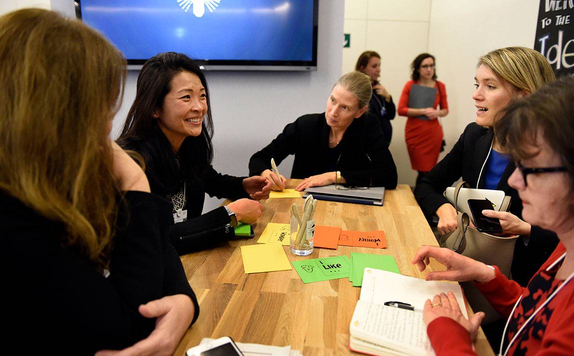  Lynn Loo (left), director of Princeton's Andlinger Center for Energy and the Environment, participates in an "Ideas Lab" discussion on climate change at the annual World Economic Forum in Davos.