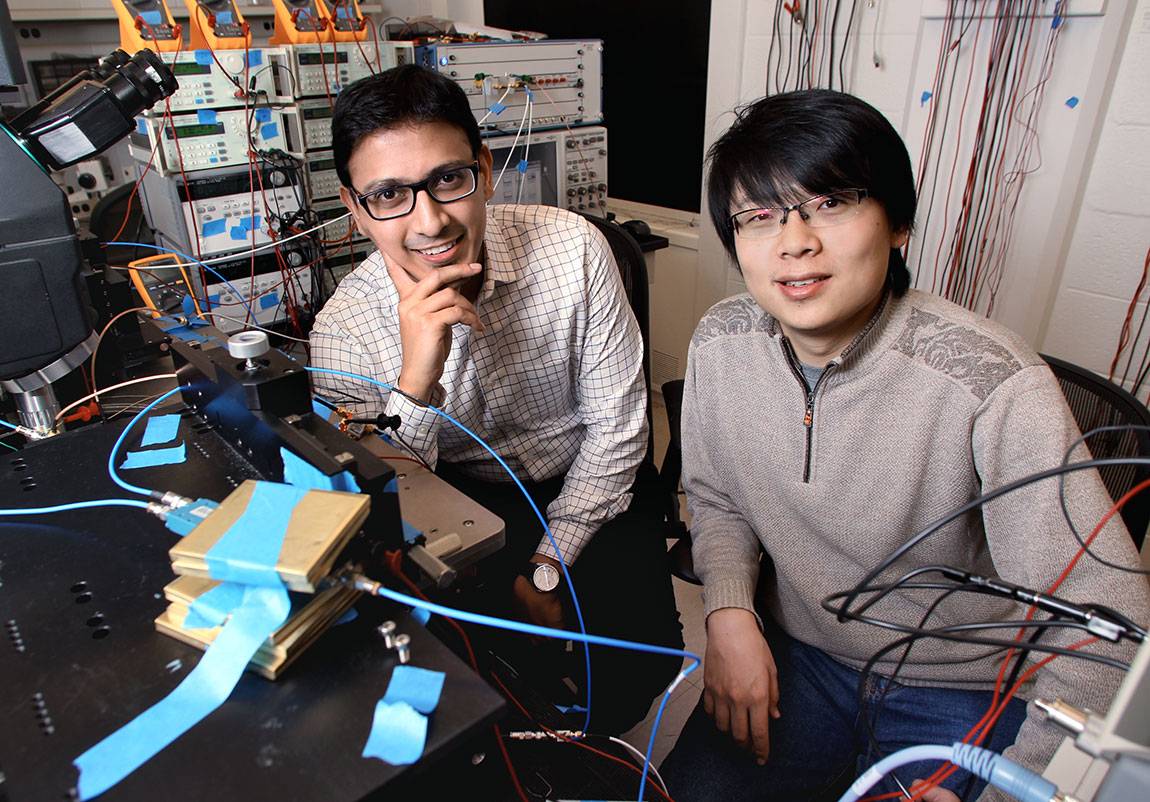 n two recently published articles, researchers Xue Wu (right), a Princeton graduate student in computer science, and Kaushik Sengupta, an assistant professor of electrical engineering, describe one microchip that can generate terahertz waves, and a second chip that can capture and read intricate details of these waves. Terahertz waves sit between the microwave and infrared light wavebands on the electromagnetic spectrum and have unique characteristics, such as the ability to pass through most non-conduct...