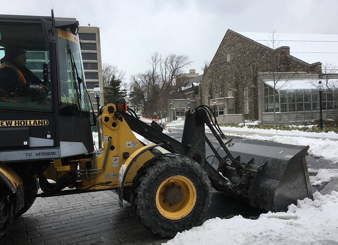 Snow plowing on campus