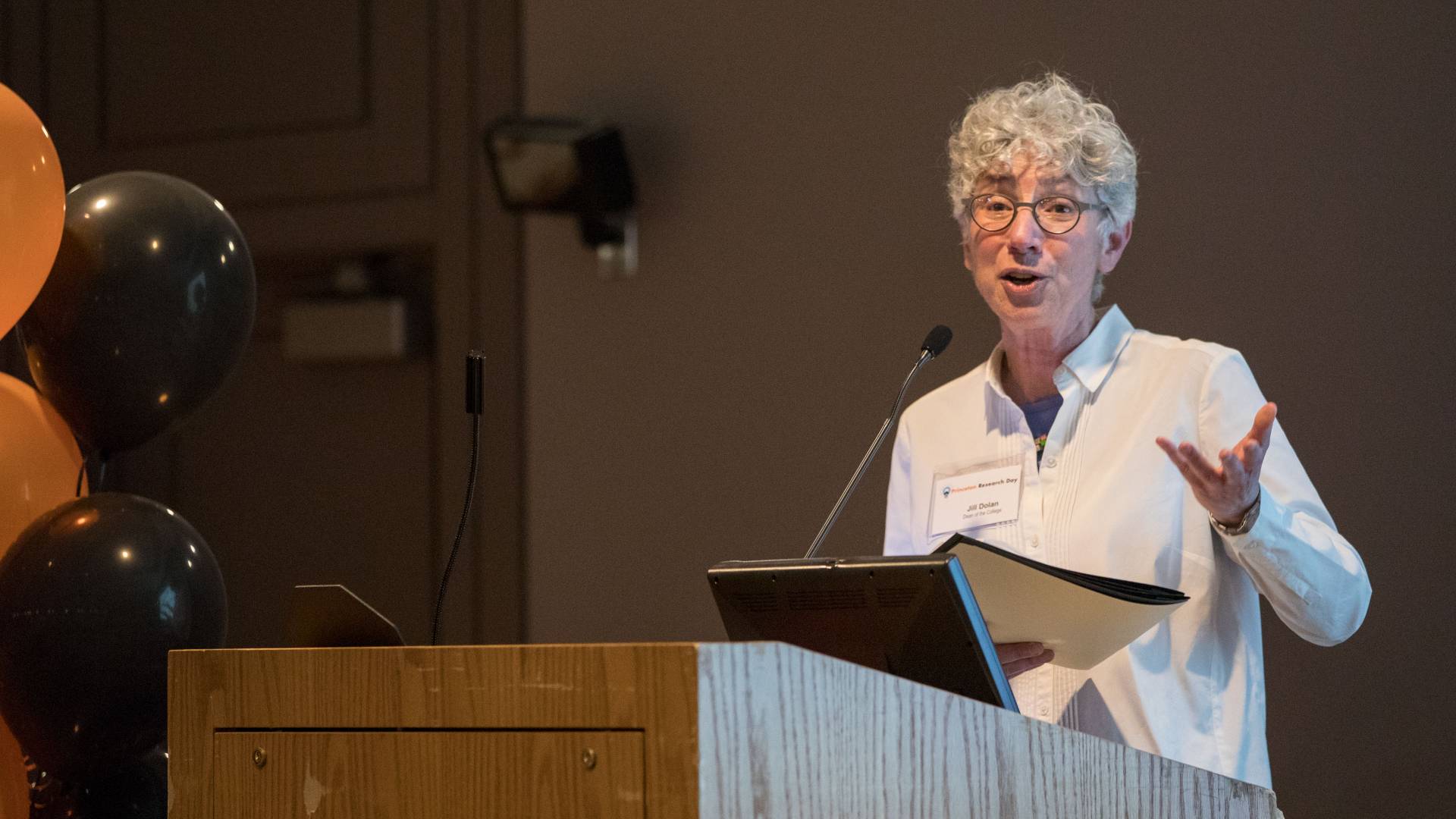 Jill Dolan speaking at Princeton Research Day