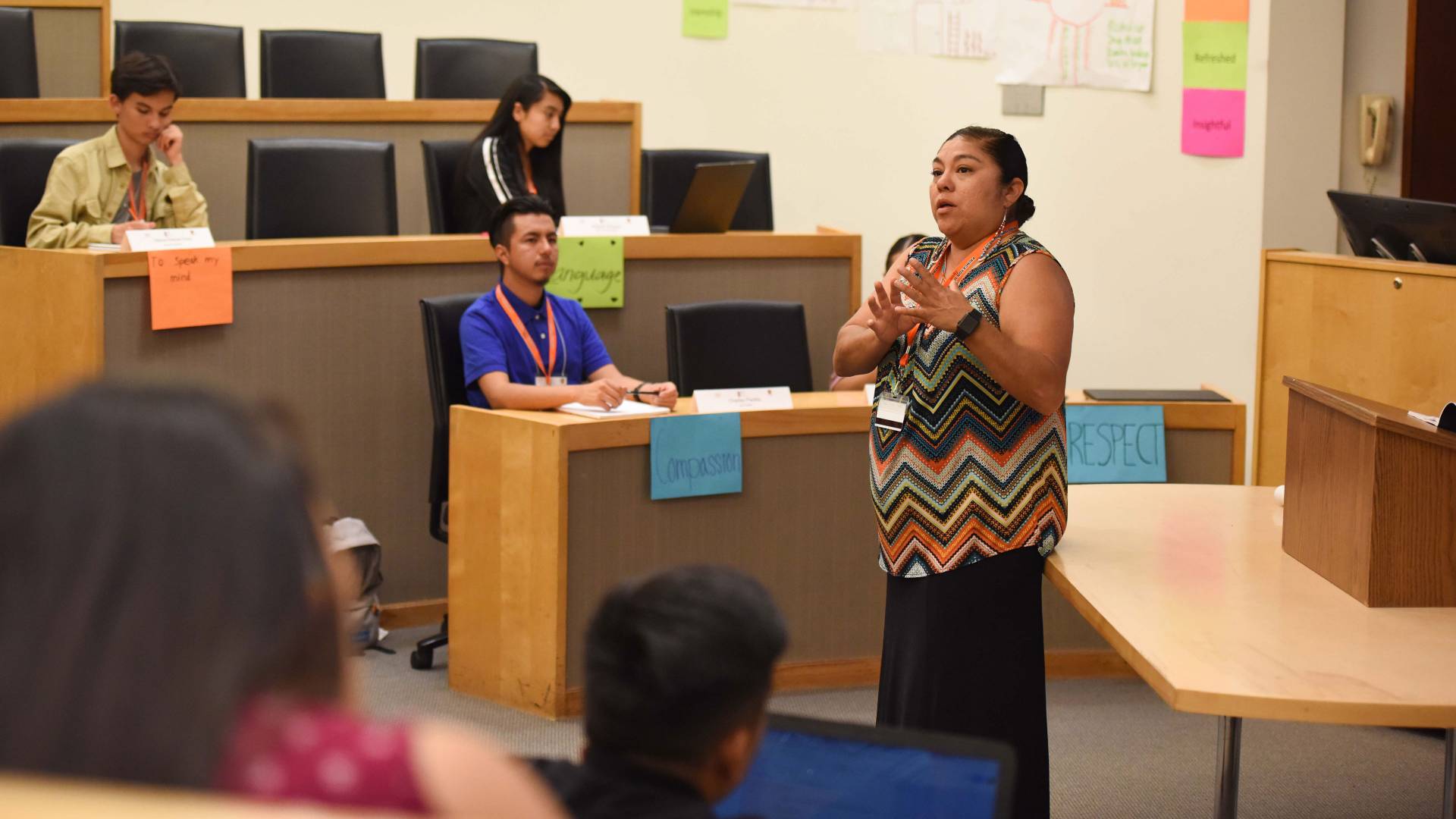 Christie Abeyta, of the Santa Clara/Santo Domingo Pueblo, leads Native American students in a policy discussion