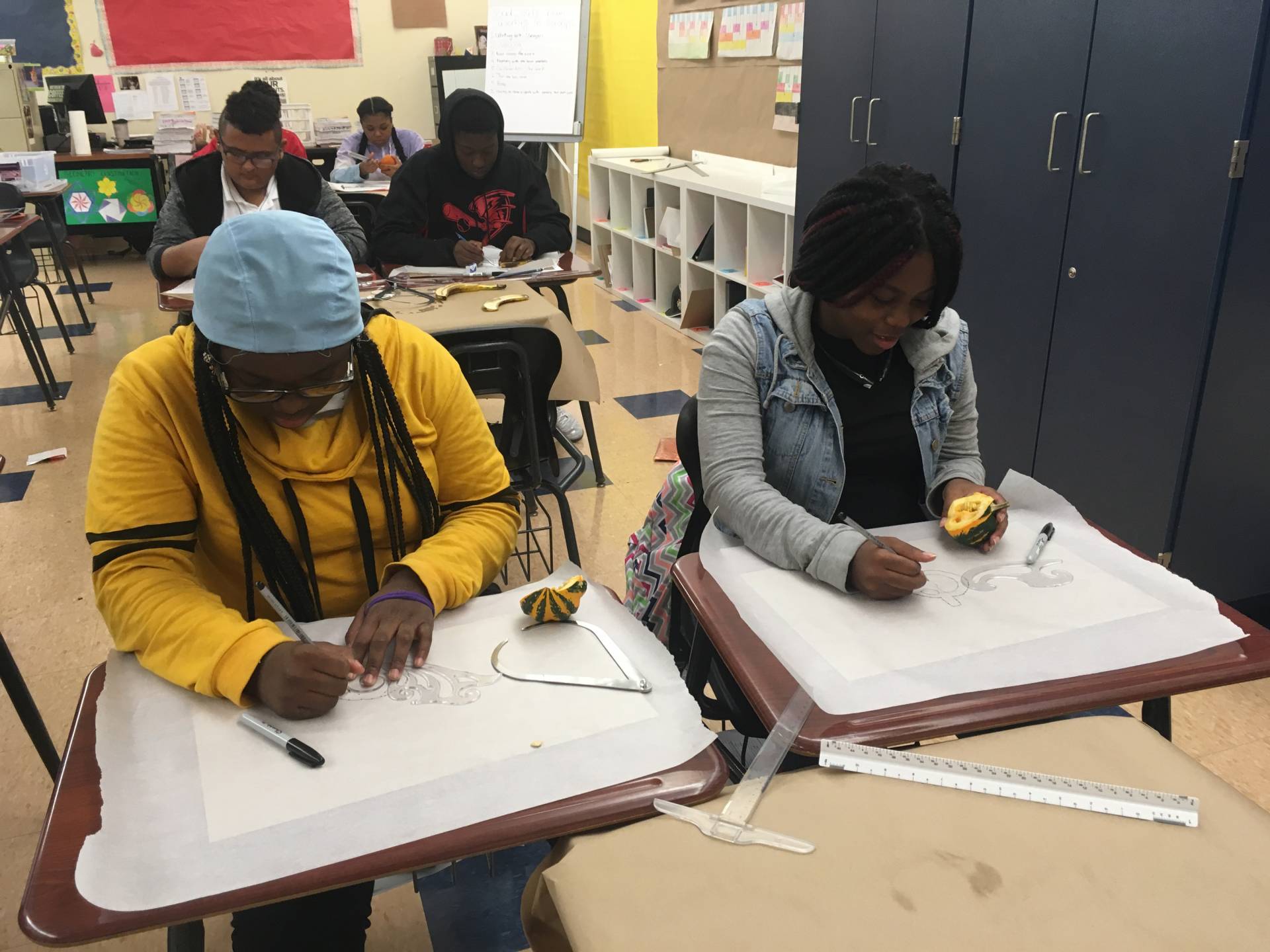 Students doing drawing exercises in class at Trenton Central High School