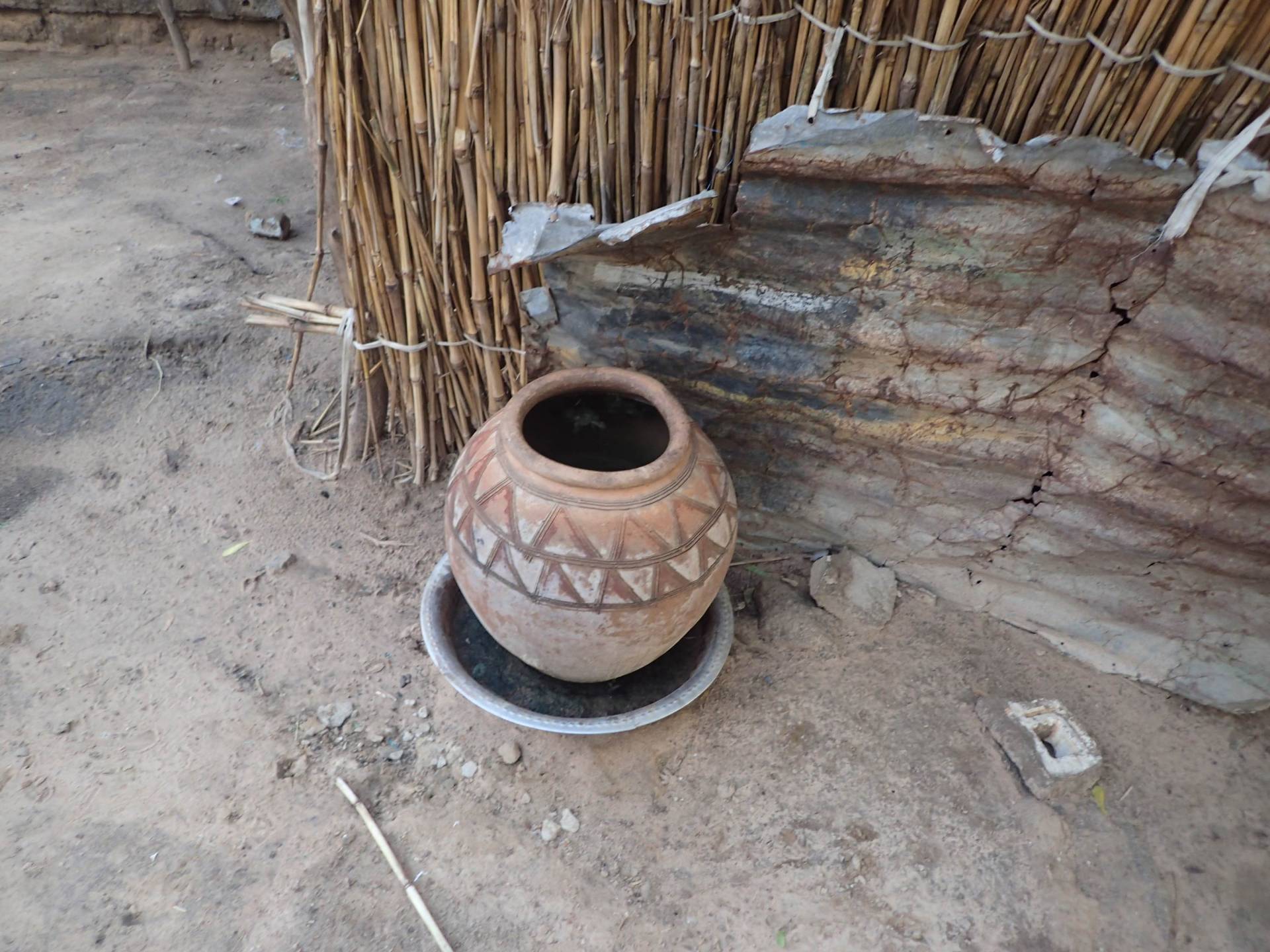 Clay pot used to store water in dry climate 