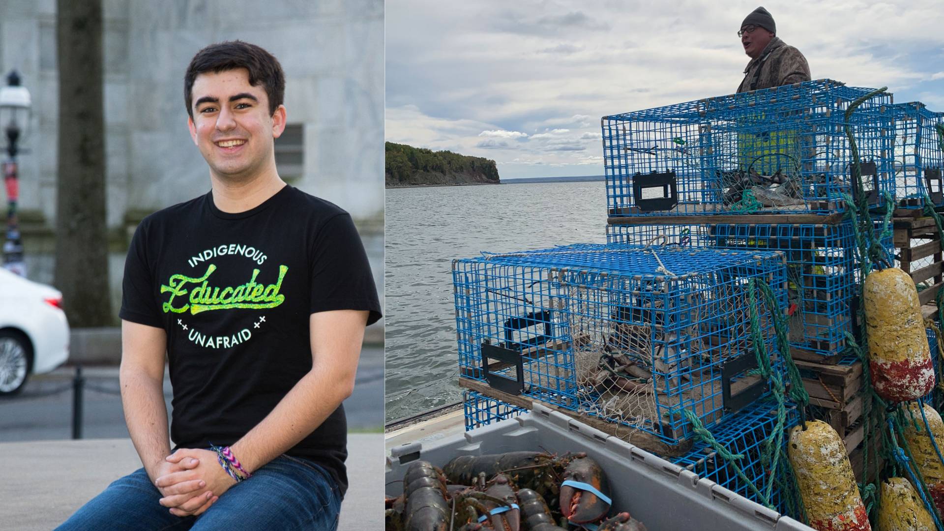 Gabriel Duguay and a fisherman and lobster traps