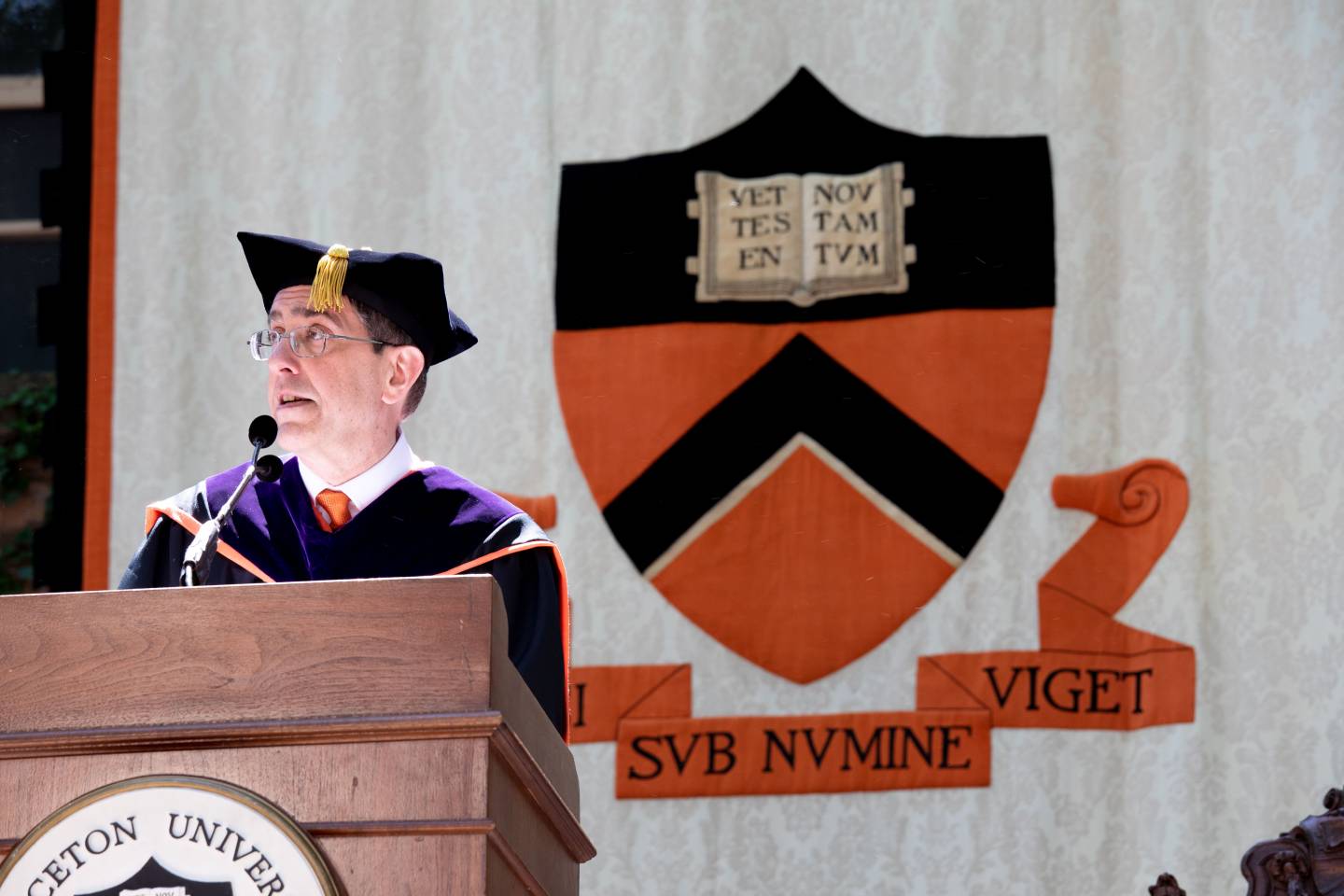 President Eisgruber at podium during Commencement