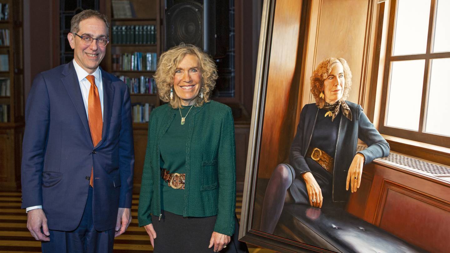 President Eisgruber, Elaine Fuchs, and the Elaine Fuchs portrait