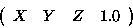 \begin{displaymath}
\left( \begin{array}
{cccc} X & Y & Z & 1.0 \end{array} \right) \end{displaymath}