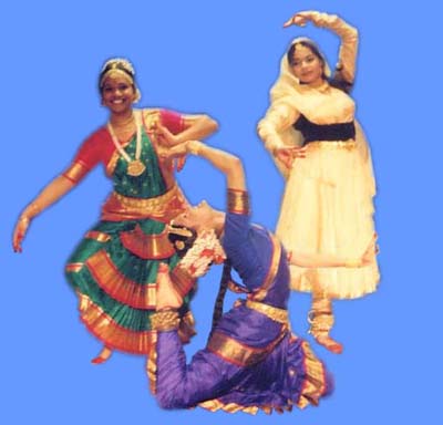 Three dancers of the three dance forms currently represented in Kalaa