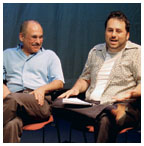 Professor Lee Silver, left, and playwright Jeremy Kareken 