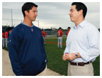 Red Sox executives Mike Hazen ’98, left, and Jonathan Gilula ’98
