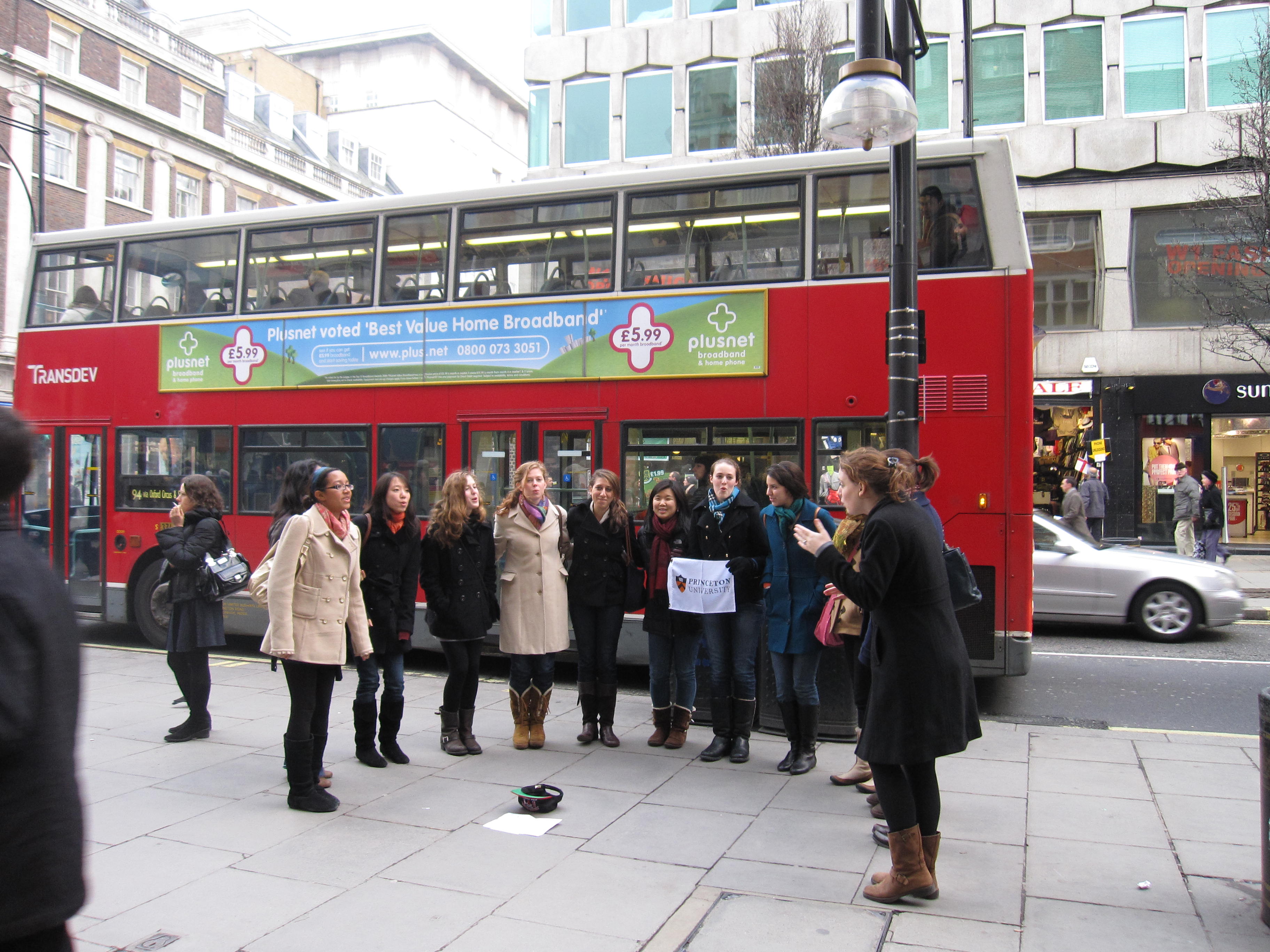 Busking on Oxford Street in London, January 2010
