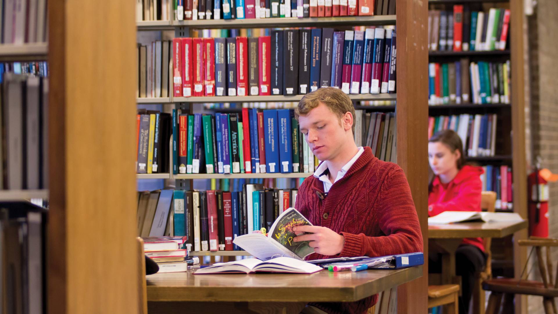 Student works in library