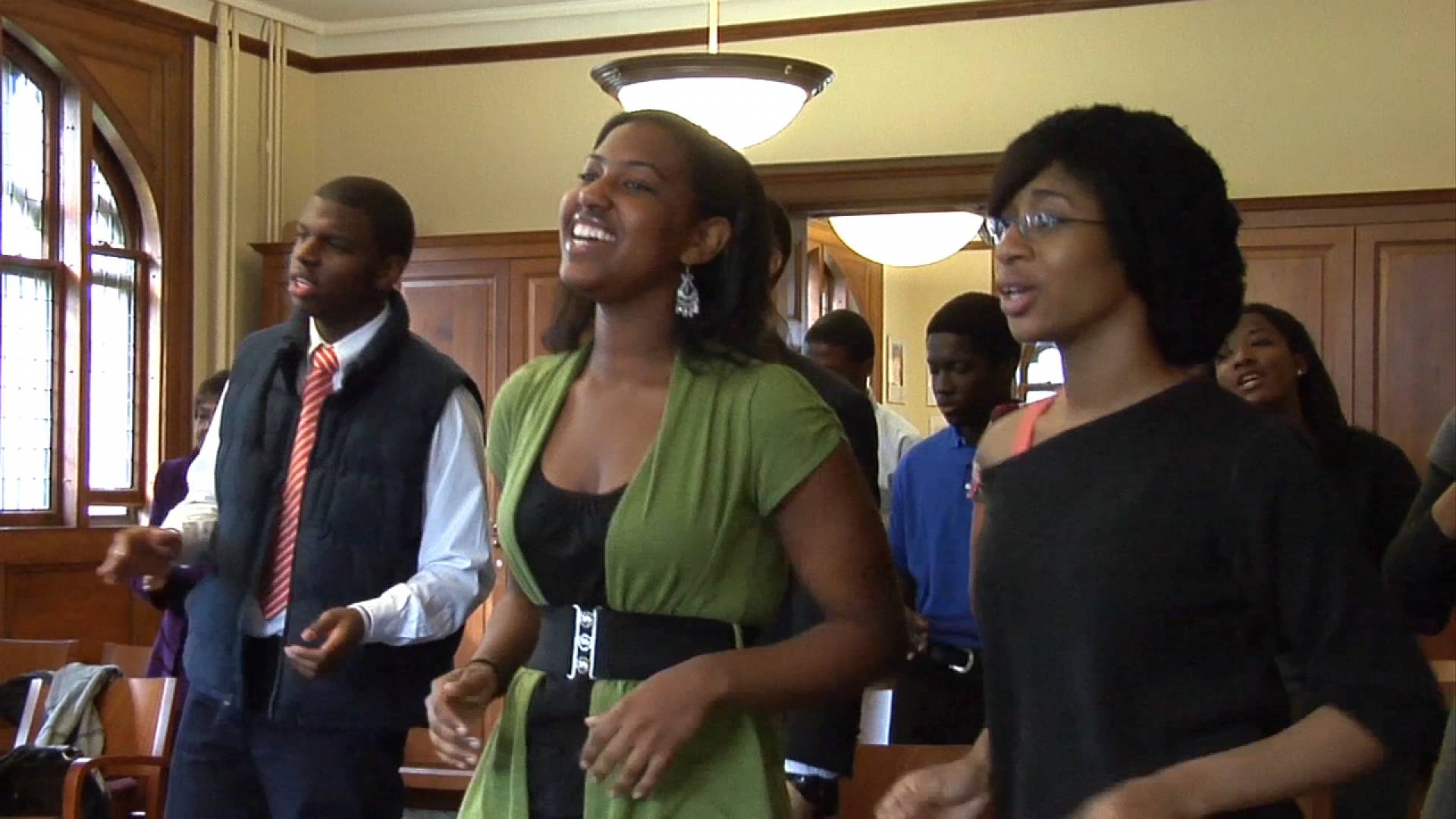 Students singing in Murray Dodge Hall