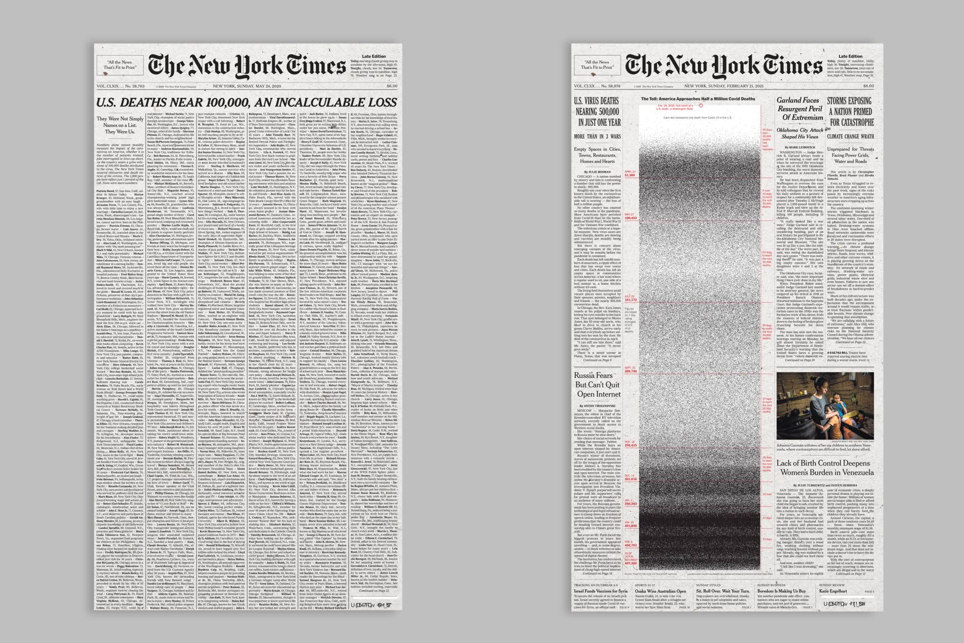 Two pages from the New York Times