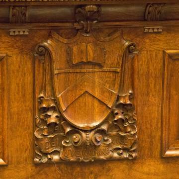 Wood-carved Princeton crest