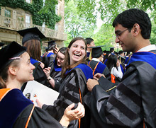 Graduate students forming for the procession
