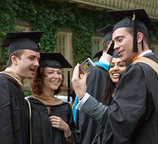 Students looking at camera