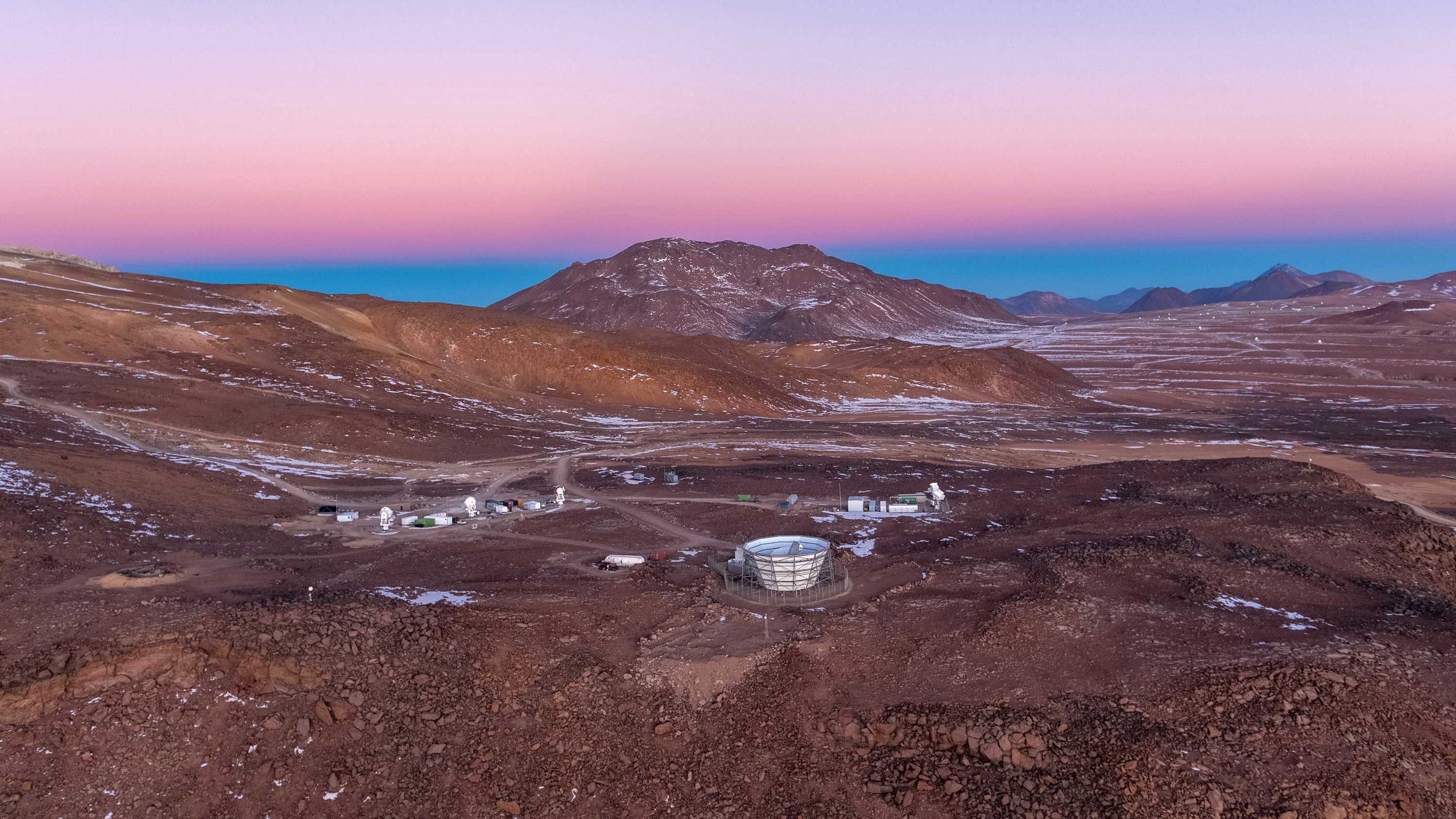 Simons observatory at sunset or sunrise