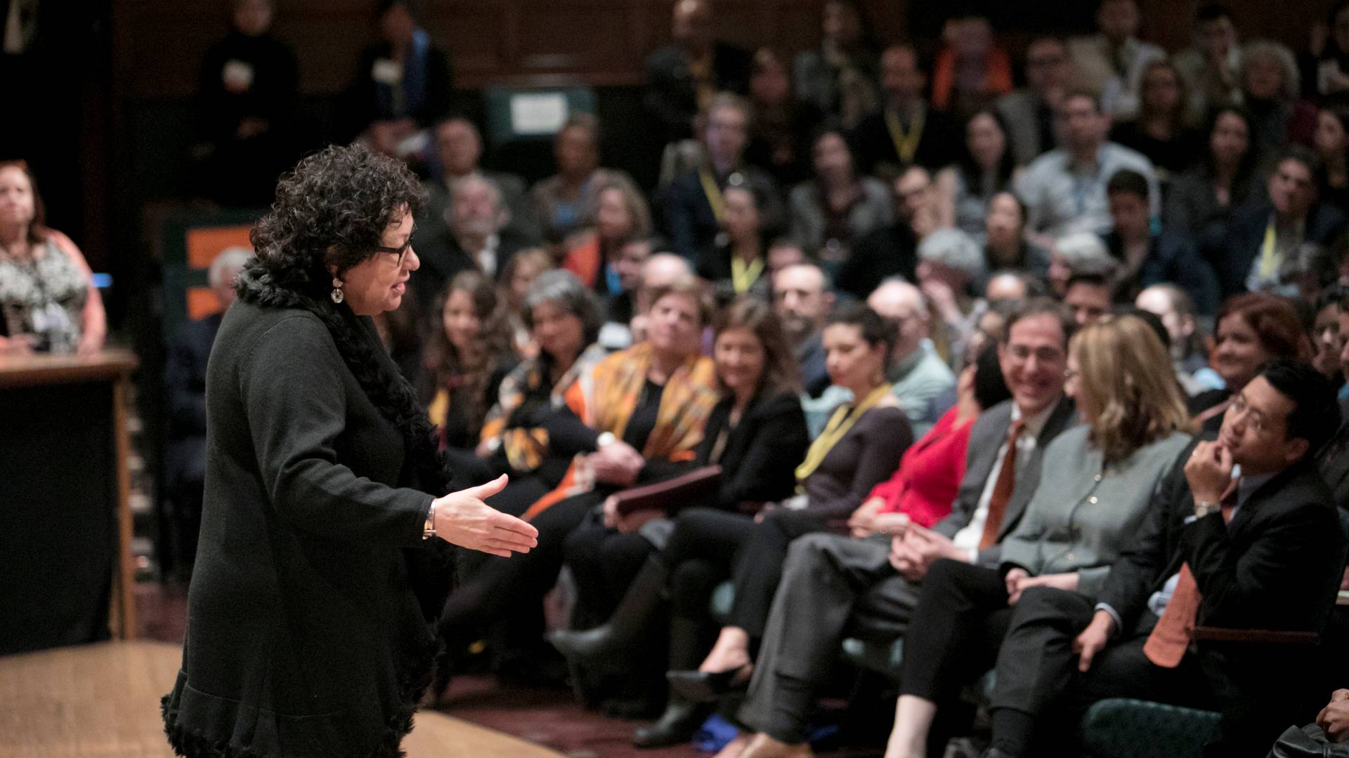Sonia Sotomayor talks to audience in Alexander Hall