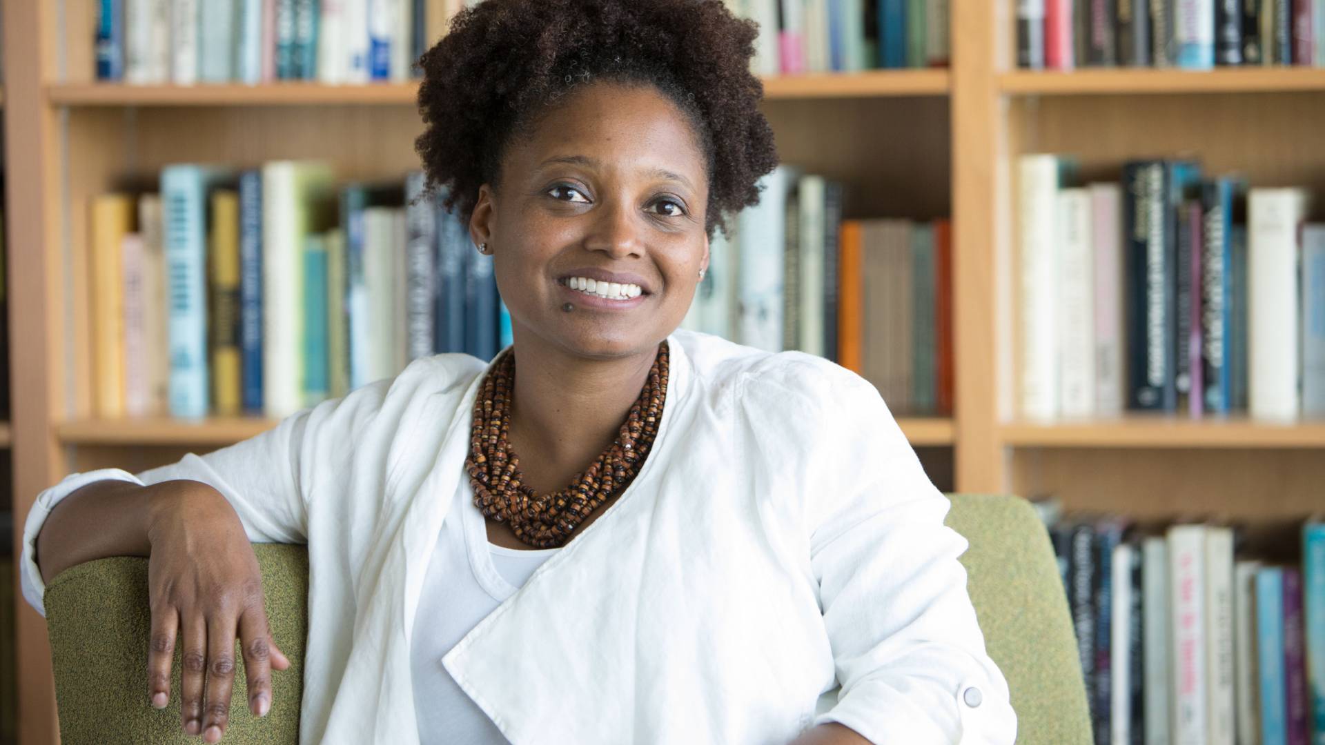 Tracy K. Smith sitting in her office