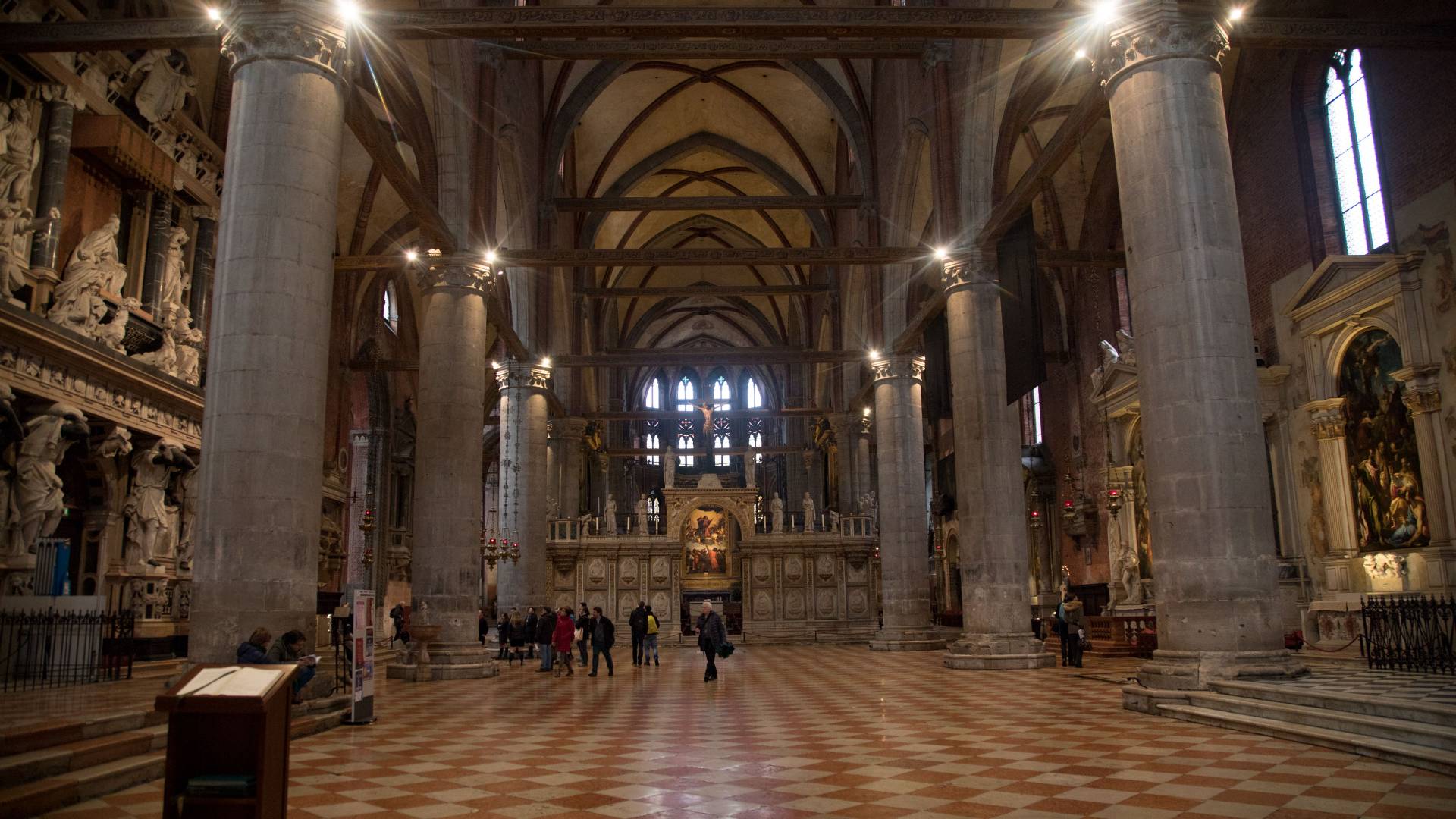 Interior or Santa Maria Gloriosa del Frari church in Venice