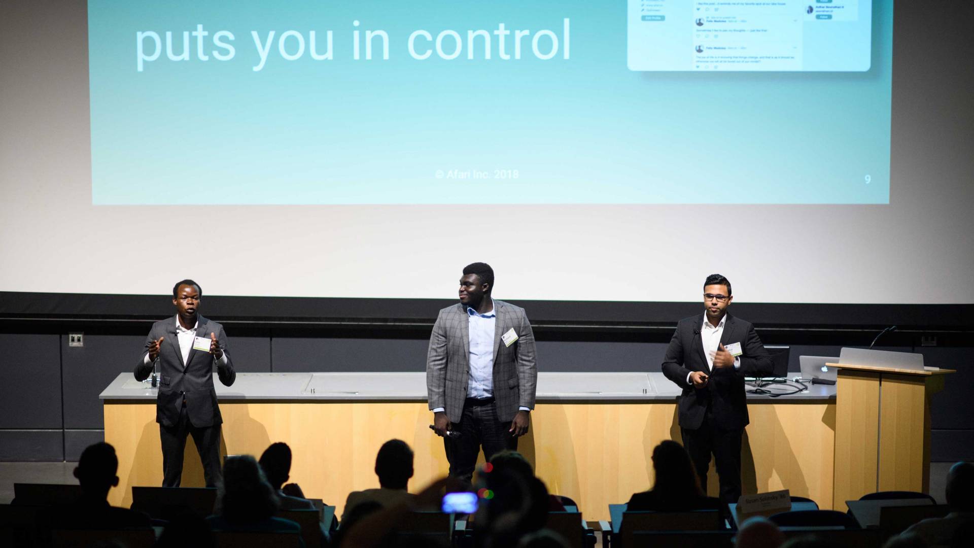 Afari cofounders pitch their company at Demo Days.