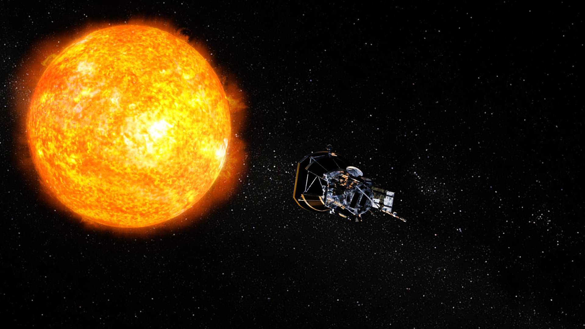 Illustration of Parker Solar Probe heading towards sun