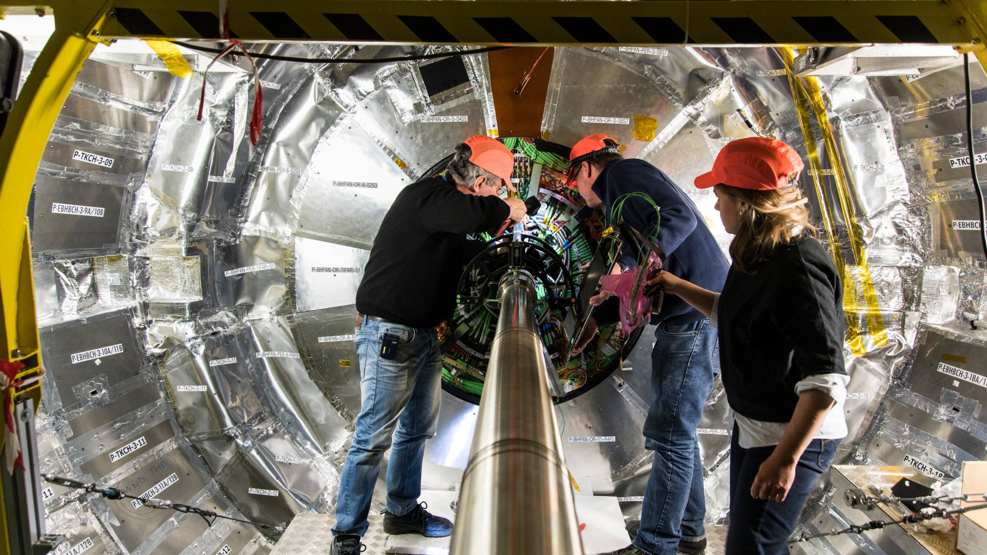 Princeton physicists and engineers work on the installation of the pixel luminosity telescope of the CMS experiment