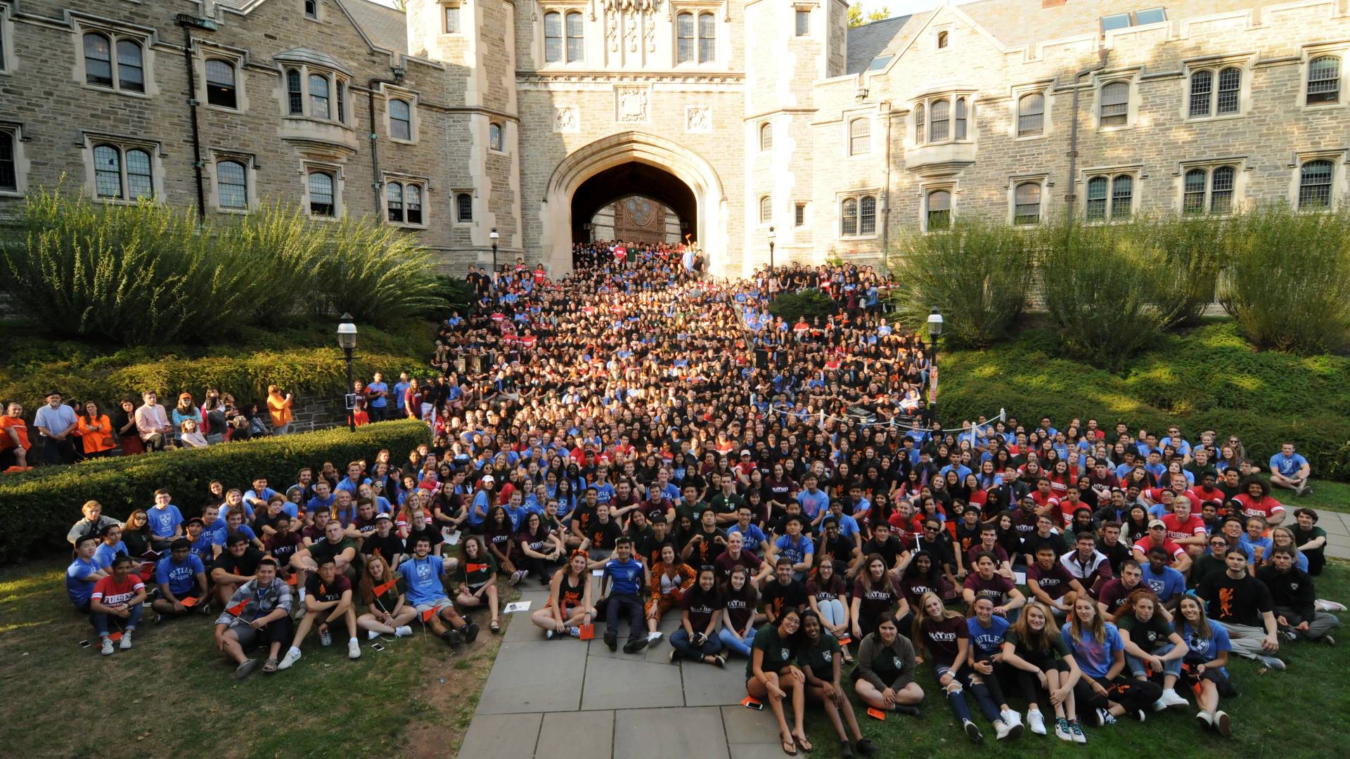 Students gathered outside of Blair Arch at Opening Exercises